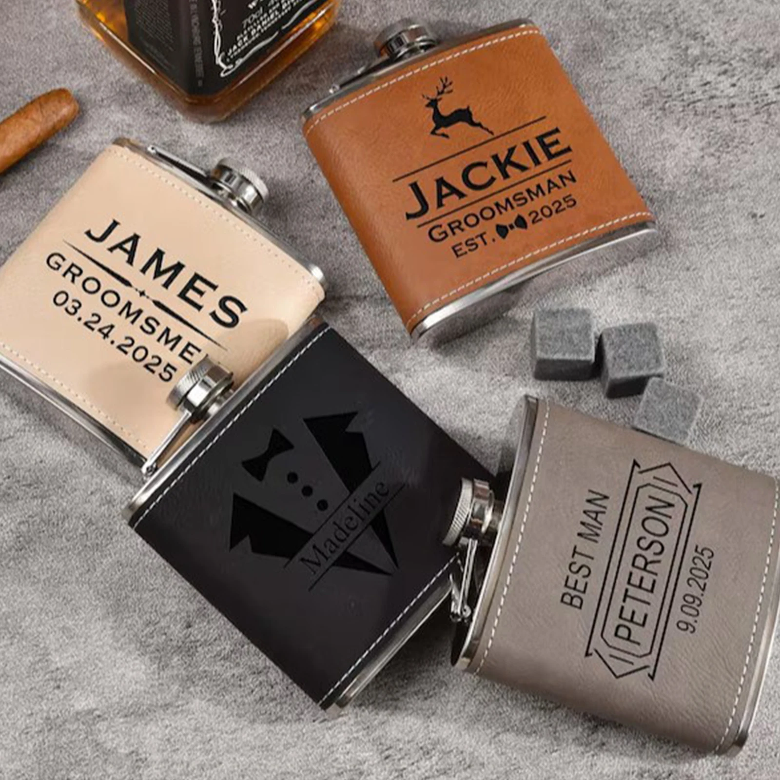 

Custom Engraved Leather Flask, Leather Flasks Groomsmen Proposal Flask Wedding Party Gift