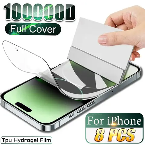 8Pcs TPU Hydrogel Film Full Cover For iPhone 17 16 15 14 Pro Max Screen Protector iPhone 13 12 Mini 11 Plus 8 X R S XS XR SE Air