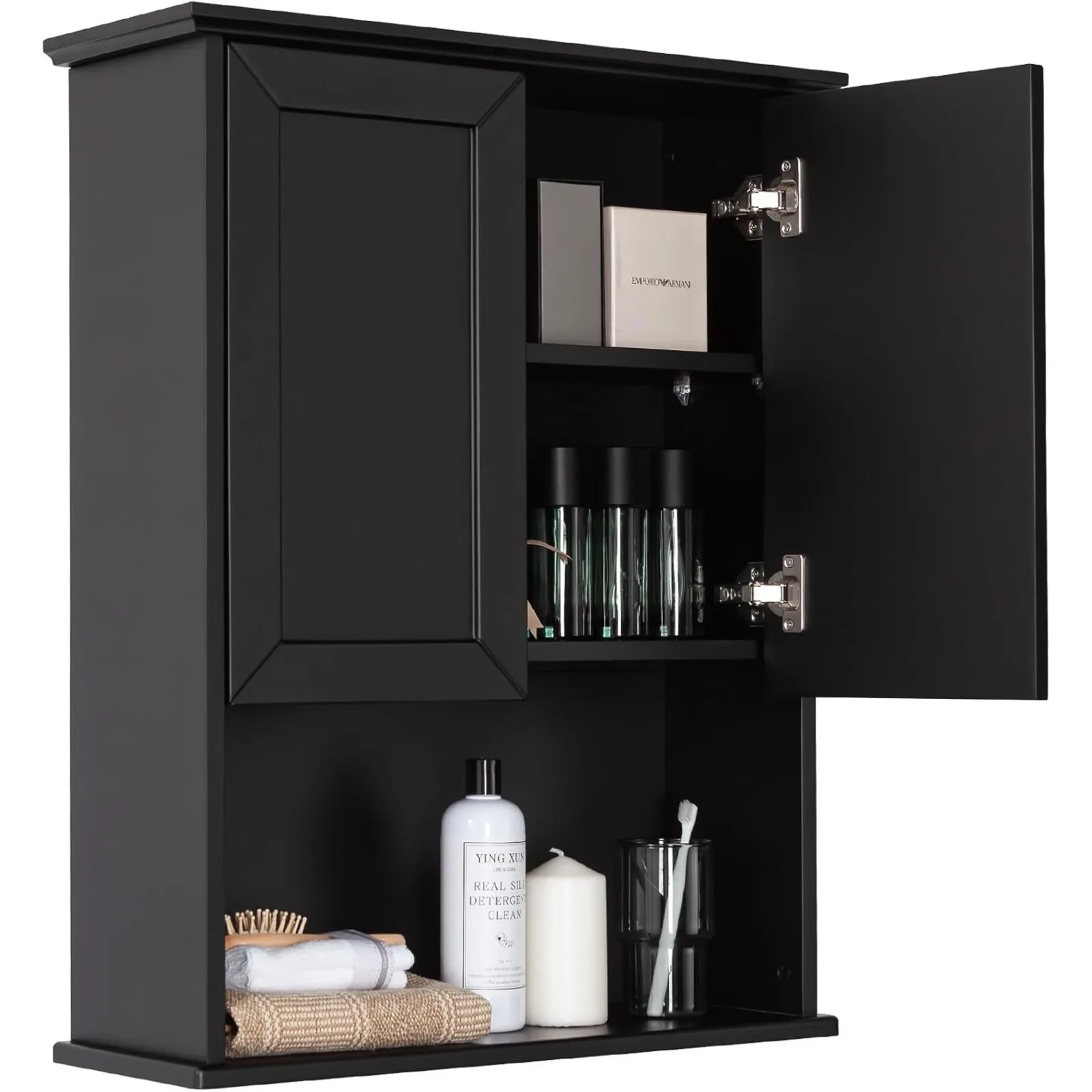 

US Black Bathroom Wall Cabinet 23x29 inch Wooden Bathroom Medicine Cabinet with 2 Doors and Adjustable Shelf, Wall Mounted