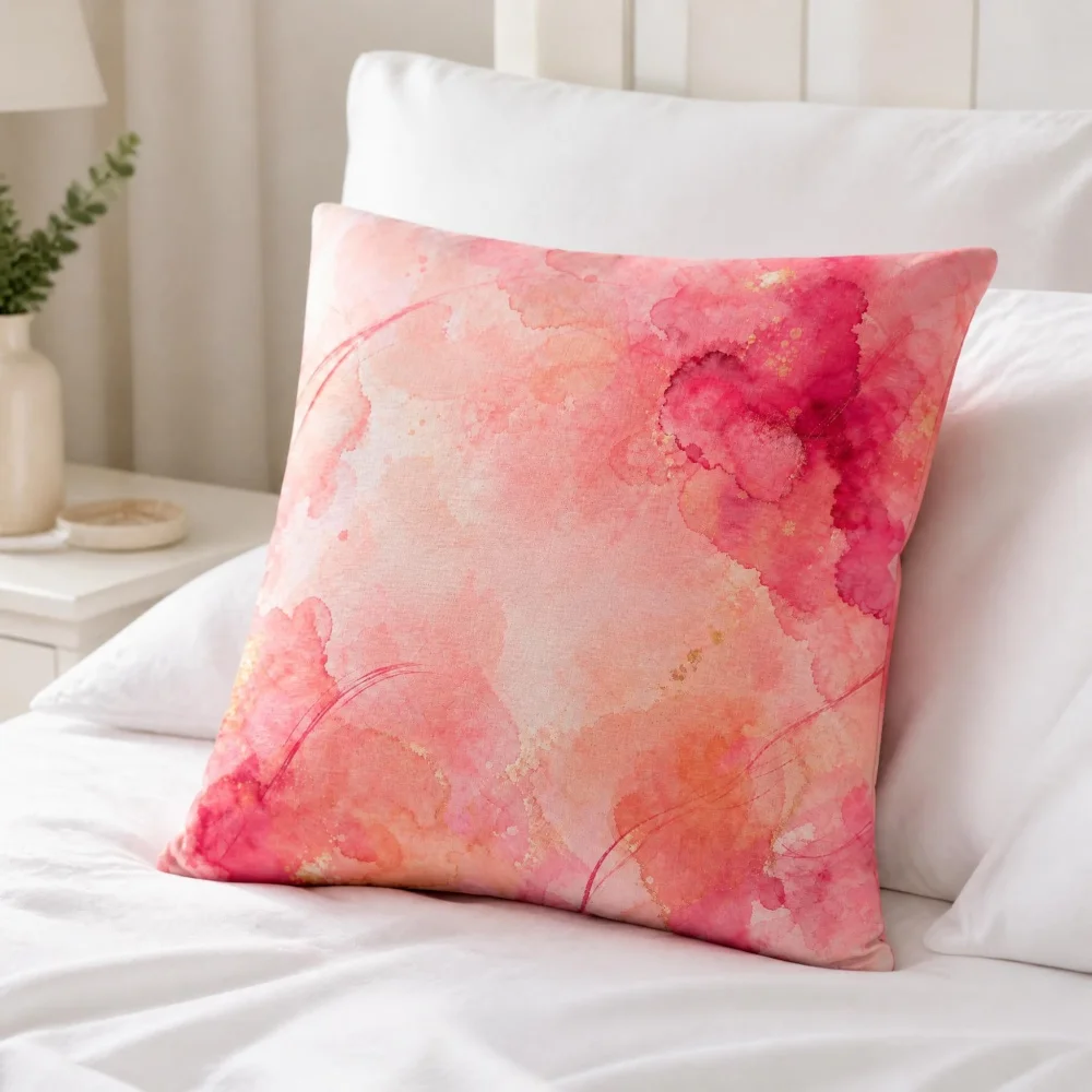 Watercolor Abstract Throw Pillow, Gradient Pink Square Decorative Cushion Pillow Romantic Bedroom Sofa Home Decor Gift