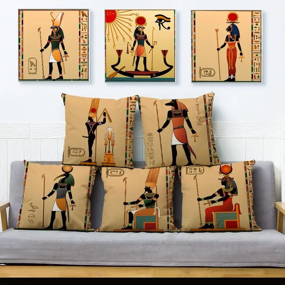 Ancient Egypt Totem Pharaoh Print Cushion Cover Polyester Pillowcase  Sofa Home  Pillow Aesthetics