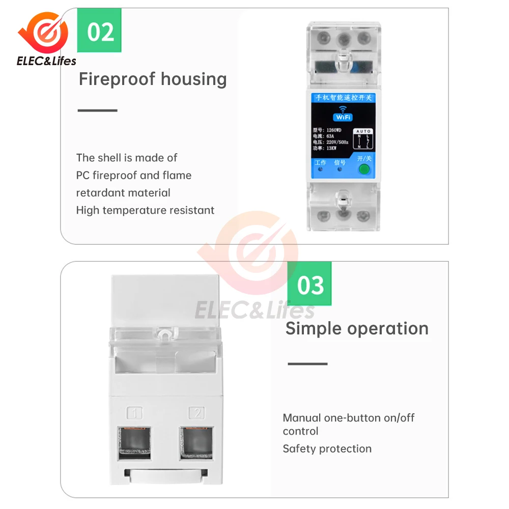 TUYA WIFI Smart Circuit Breaker Power Metering 2P 63A 35mm DIN Rail for Smart Home wireless Remote Control Smart Switch by APP