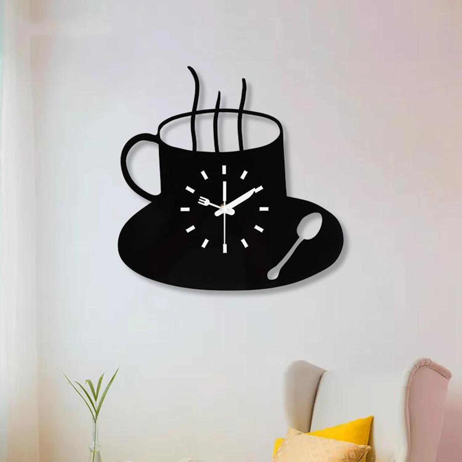 Clock, Coffee Cup Wooden Wall Clock Decorative, Entirely Silent Kitchen Living Room Bedroom Dining Room Clocks