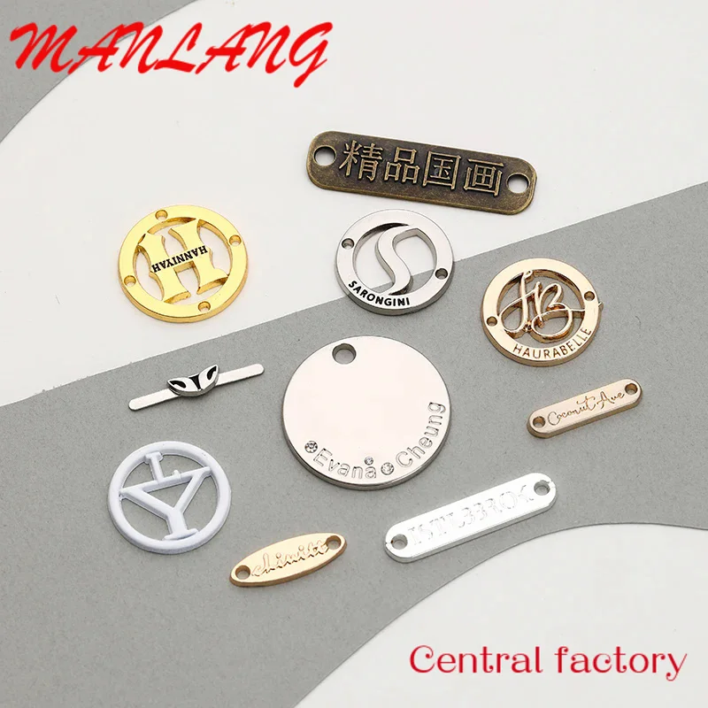 Custom  Custom design clothing logos 2 holes enamel name metal plate label for swimwear accessory