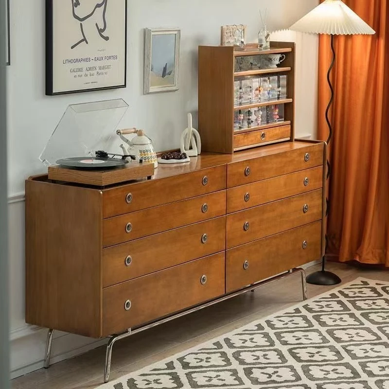 Solid wood eight-bucket cabinet, living room, bedroom, six-bucket bedside cabinet, small apartment drawer storage side cabinet