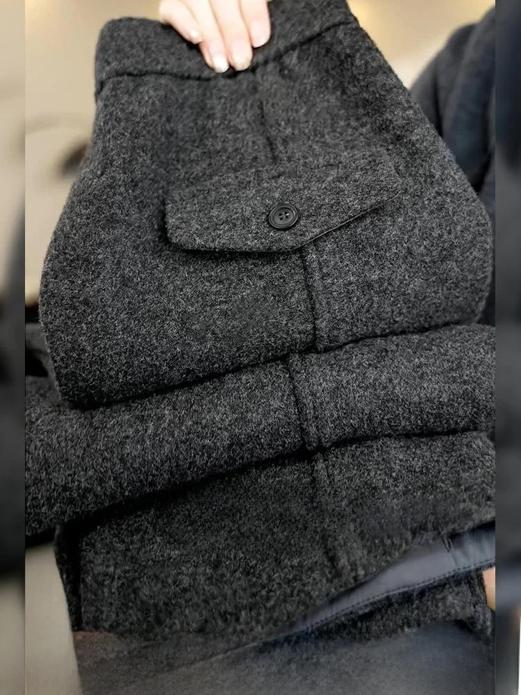 

High Waist Woolen Casual Pants Women plus Size Pear ape Nine Points Knife Pants Commute Sle Pure Color Straight Leg