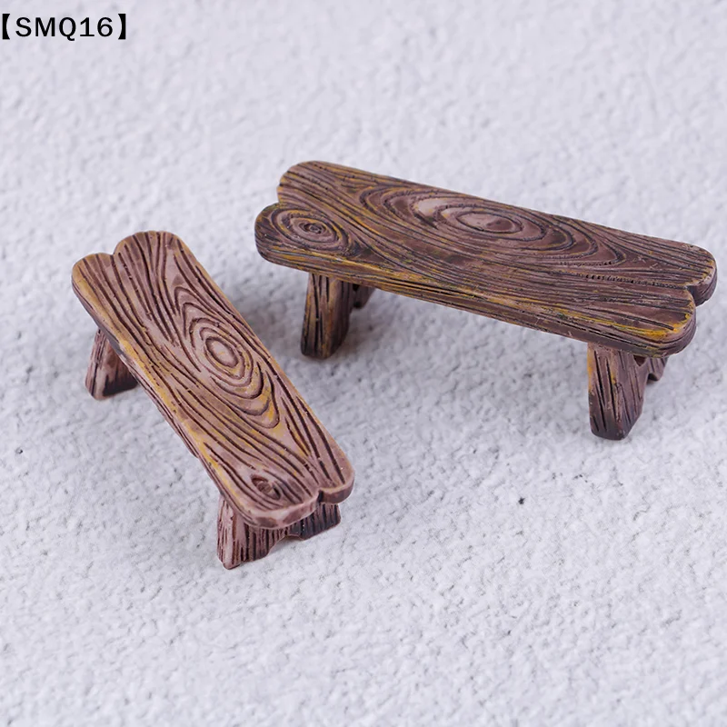 2PCs Mini Wood Bench Home Ornaments Figurines  DIY Aquarium/Dollhouse Decor【SMQ】