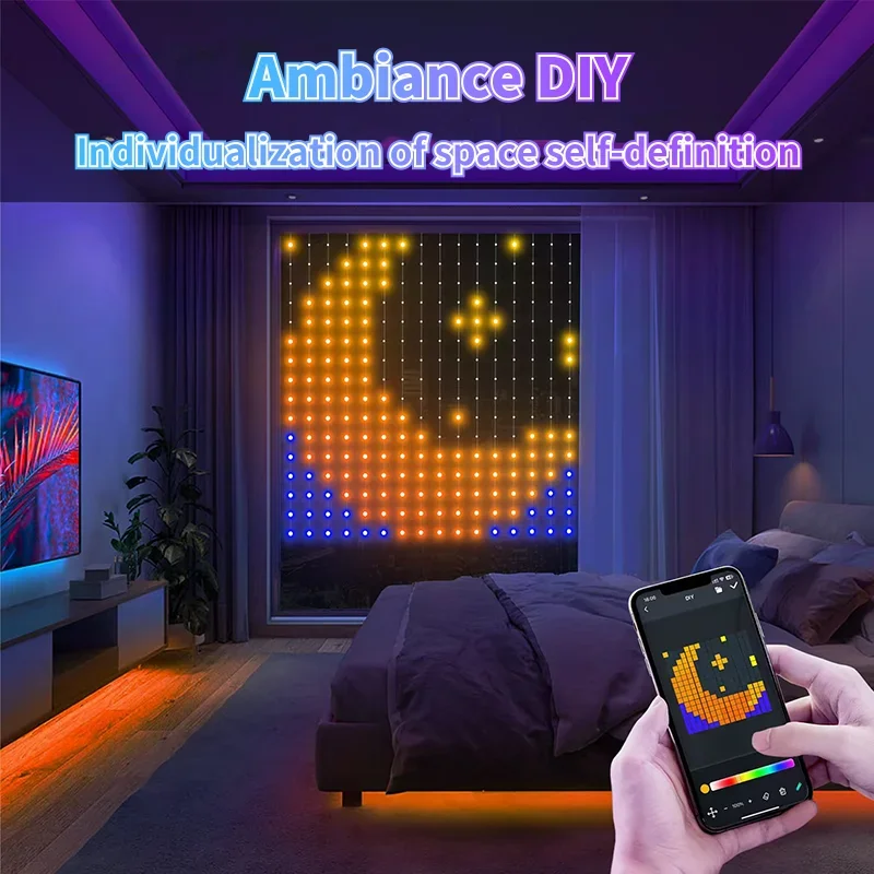 

Умные занавески, 400 светодиодов, управление через приложение Bluetooth, RGB гирлянды, сделай сам, дисплей с изменением музыки для окна, спальни, гостиной, декора