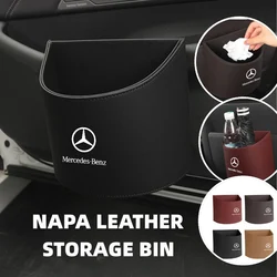 Leather Car Door Trash Bin Hanging Garbage Storage Barrel For Benz W211 W124 W176 W177 C180 C200 C260 C300 GLC CLE CLA