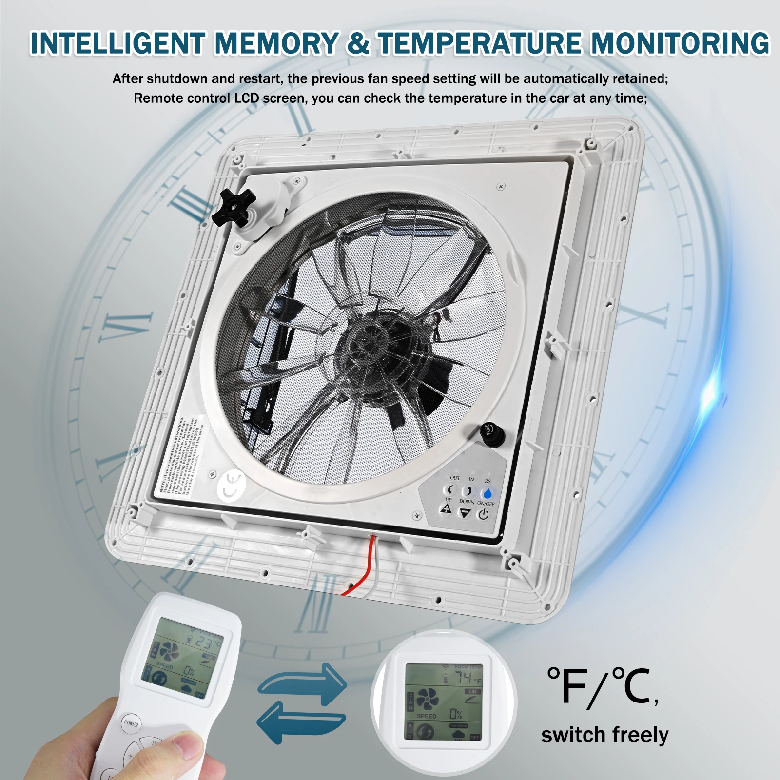 Imagem -03 - Velocidade Controle Remoto 12v rv Telhado Ventilador de Ventilação Caravana Skylight 40cm 40cm Controle Remoto Camper Veículo Trailer Motorhomes rv Fan 10