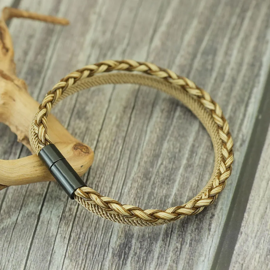 Stilvolles doppellagiges geflochtenes Lederarmband für Herren, handgewebt, schwarzer Verschluss, Fadenarmband der Güteklasse A, cooles Reiten, Homme-Handzubehör