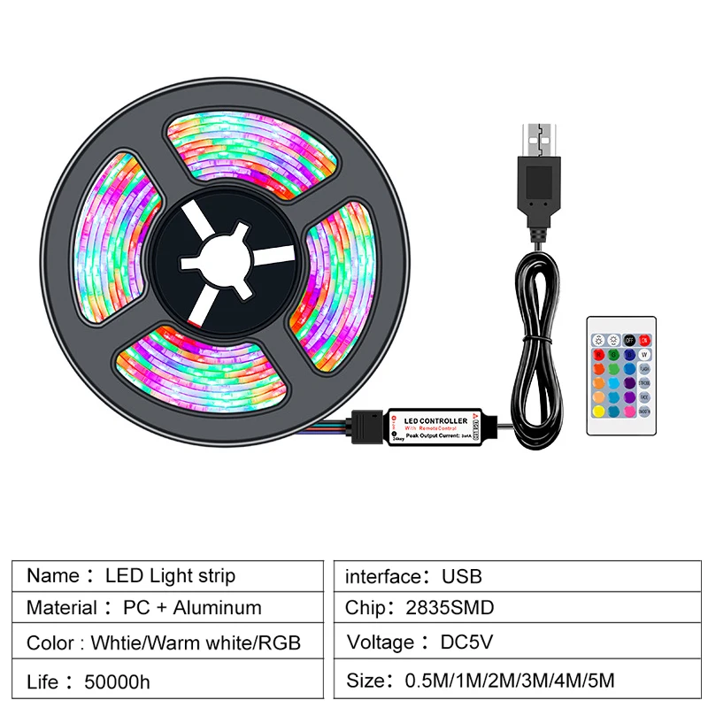 USB RGB LED Strip Lamp 16 colors DC5V SMD2835 waterproof Flexible LED Light DIY TV Background Lighting Home Decor Lamp