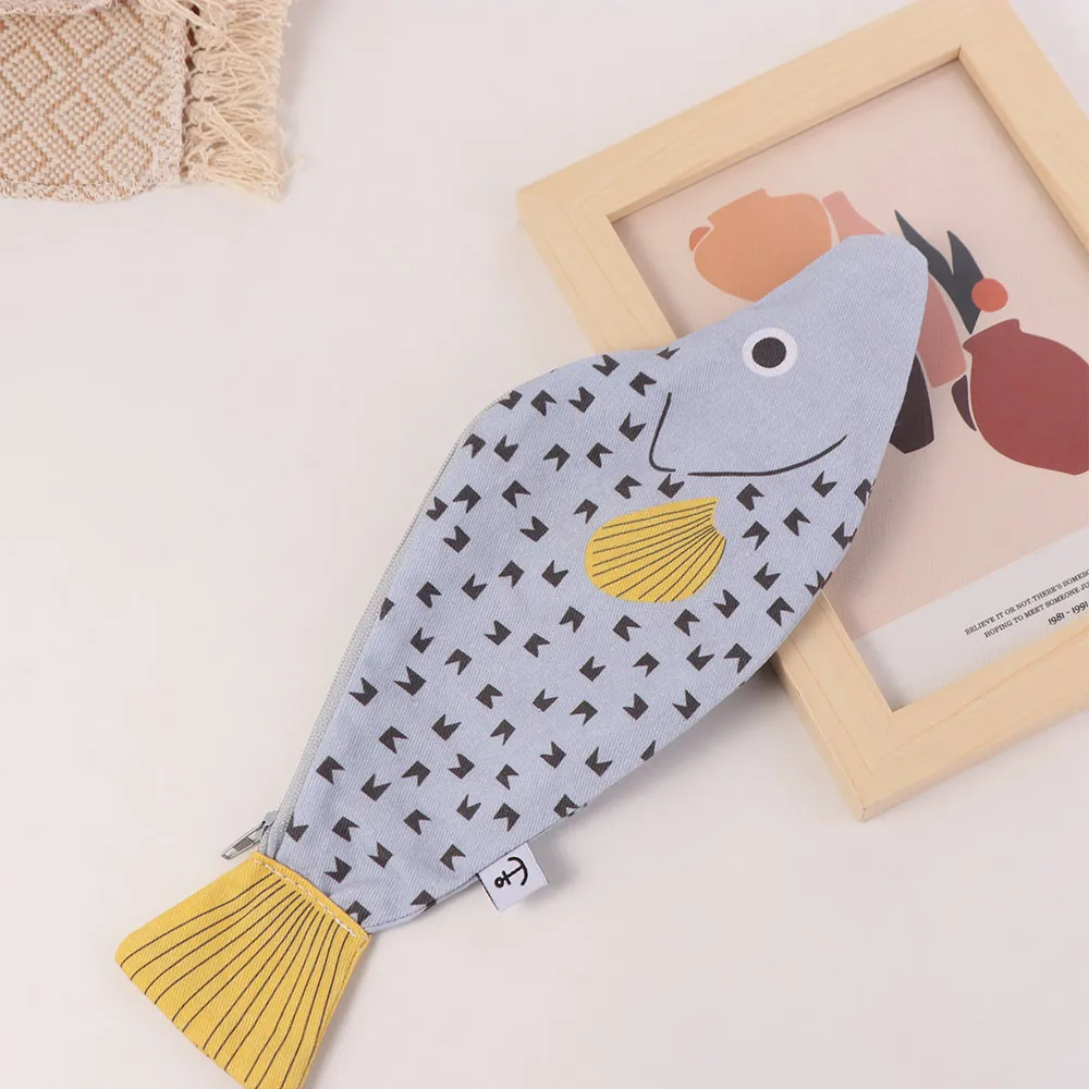 Creative Fish Pencil Bag Grouper Shape Simulated Stationery Storage Bag Cute Large Capacity School Supplies Pouch Birthday Gift