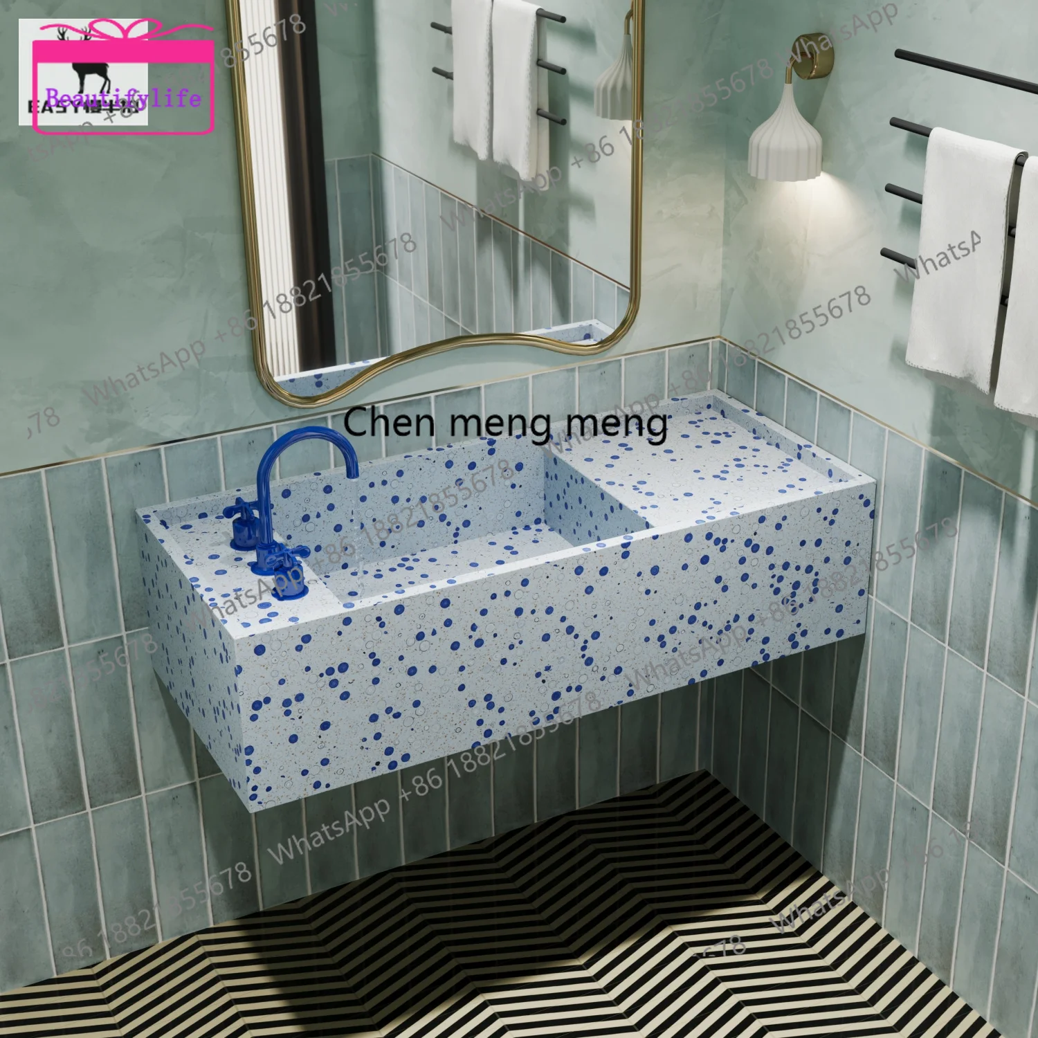 

YL Blue terrazzo thread color wall-mounted hand wash basin bathroom washbasin