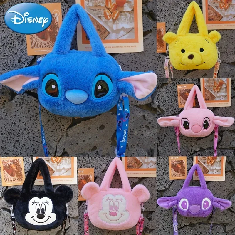 MINISO Disney Inspired Kawaii Plush Crossbody Bag Stitch Winnie Pooh Minnie Mouse Linabell Soft Cartoon Furry Shoulder Bag New