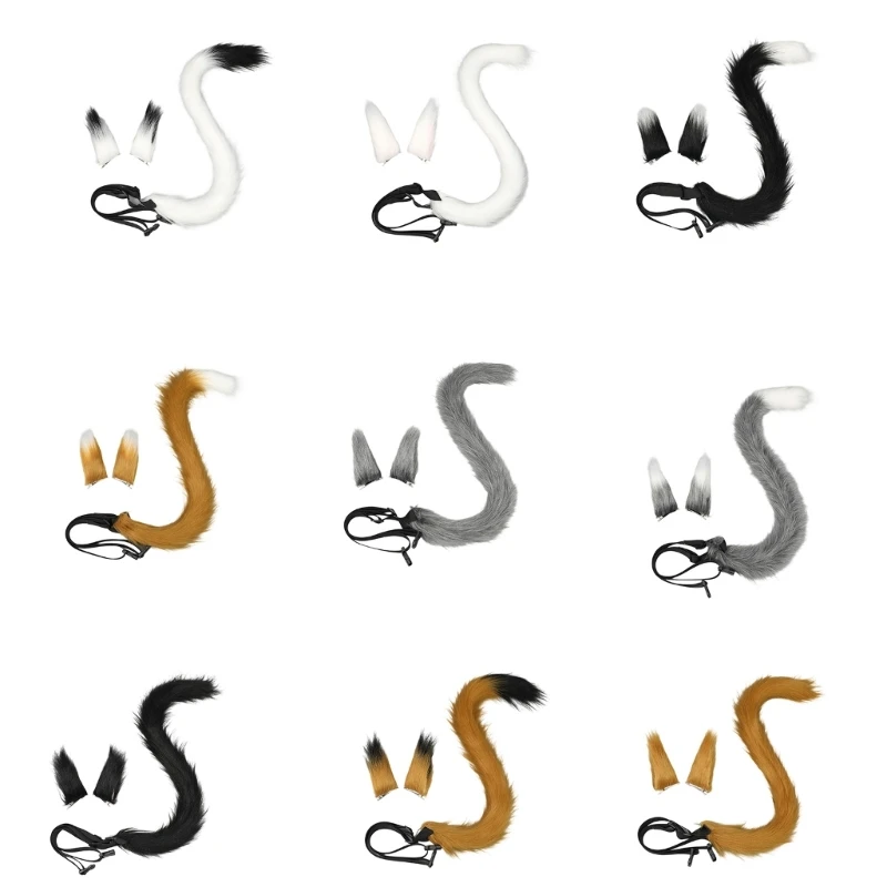 

Furry Plush Cats Tail and Cats Ear Fursuit Set Costume Props Decorative Headpiece