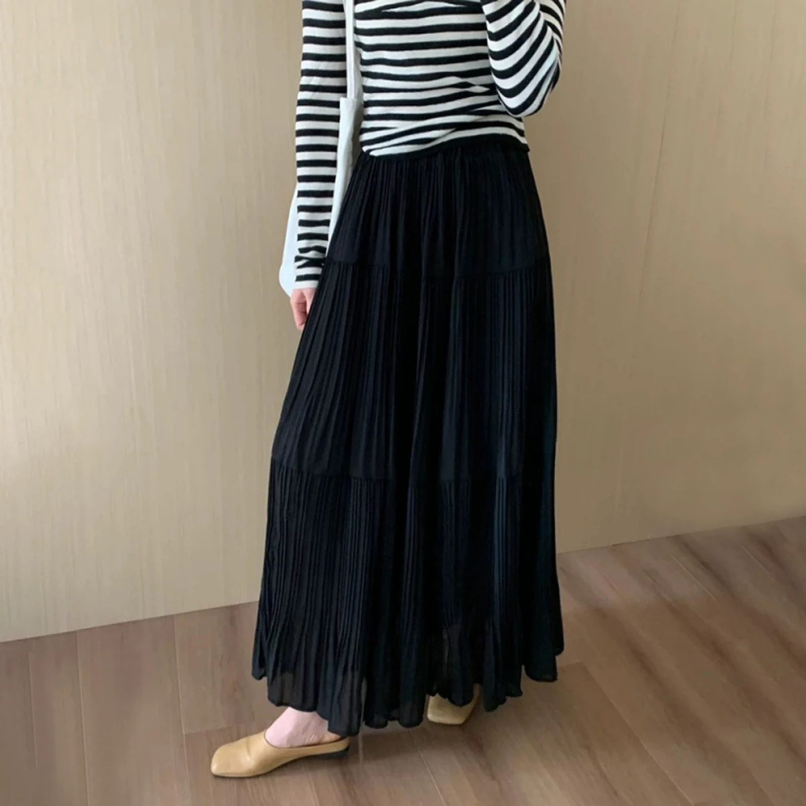 Gonna lunga a trapezio estiva da donna di nuova moda gonna fluida a pieghe tinta unita per lo shopping da spiaggia in viaggio vendita calda S-XL