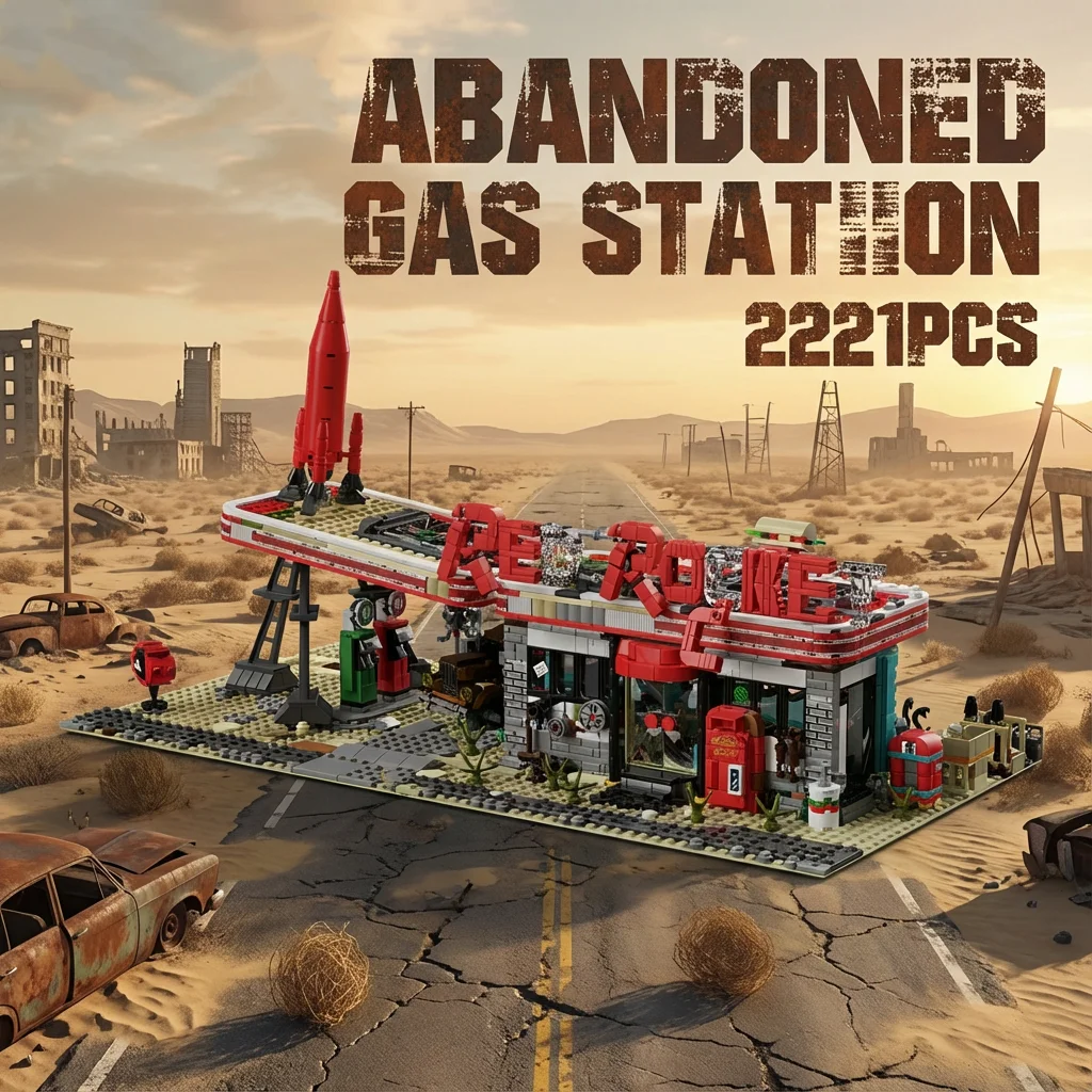 

Movie Game Red Abandoned Gas Station Modular Building Blocks City Architecture Doomsday House Model Kit Adults Kid Gift 2221PCS