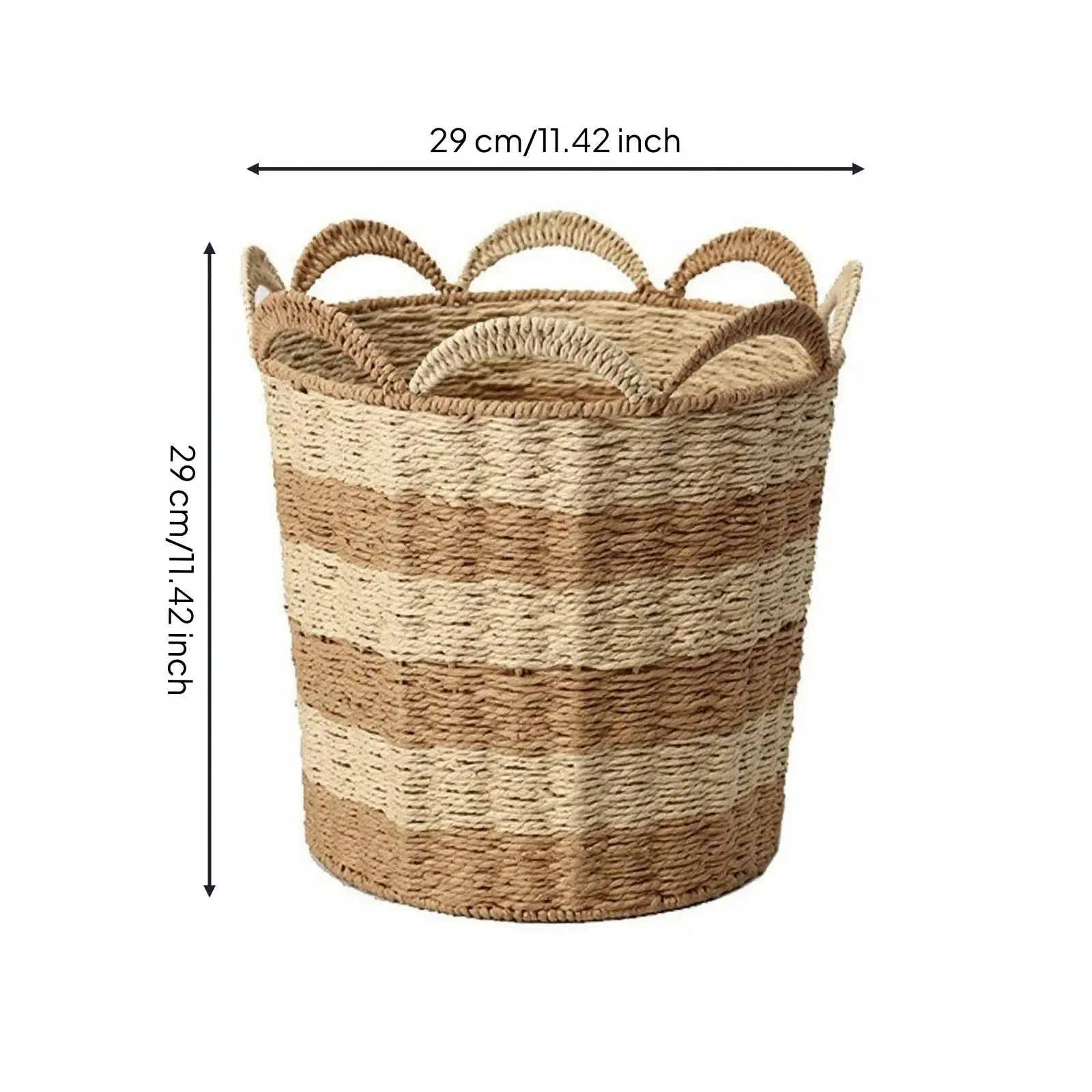 Round Woven Storage Basket for Laundry Organizer Toys Clothes Paper Rope Braided Basket with Handles Lightweight Portable for