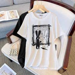 150Kg Plus Size Women's Bust 153 Summer Loose Retro Short Sleeve Printed T-shirt Black White 5XL 6XL 7XL 8XL 9XL