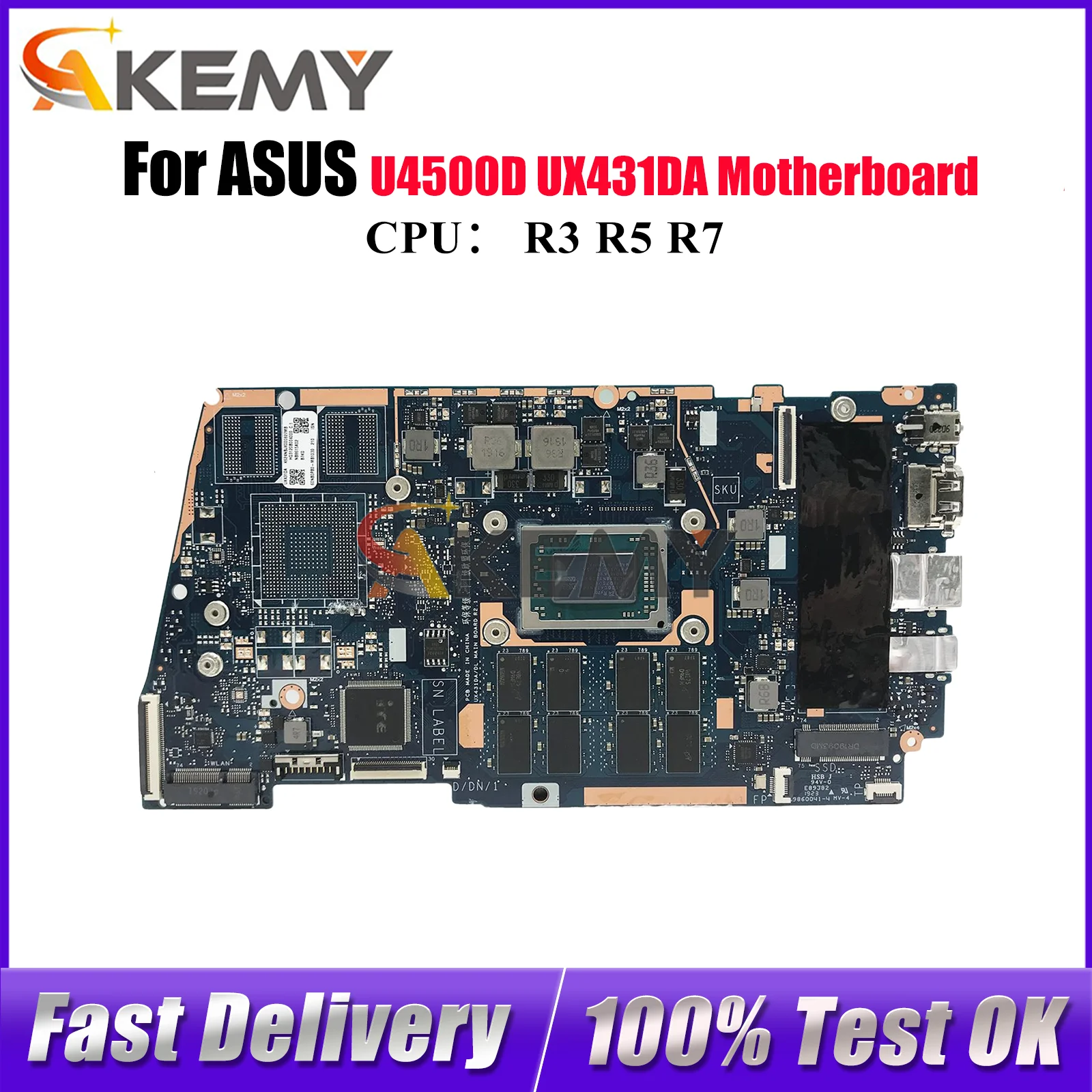 

UX431DA Laptop Motherboard For ASUS ZenBook UX431D U4500D UX431DA Notebook Mainboard With R3 R5 R7 CPU 100% tests OK fast ship