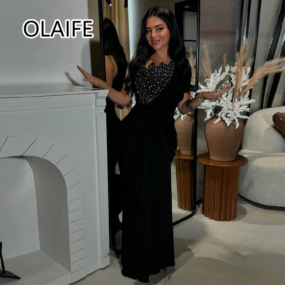 

Glamorous Strapless Saudi Beaded Crystal Shiny Evening Arab Dress Sheath Sexy Long Sweep Trian Evening Holiday Gown Customized