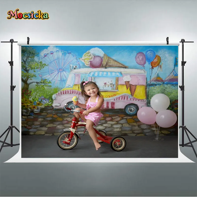 Mocsicka Ice Cream Sfondo fotografico Frutta rosa Decorazione per feste per auto Neonatale Baby Shower Ritratto Studio Banner Poster