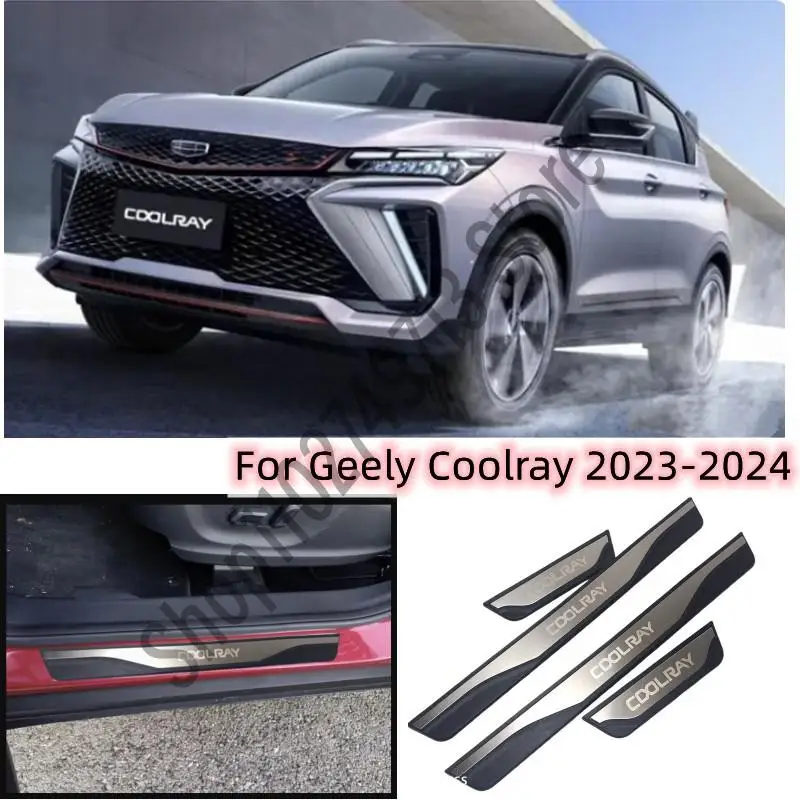 Car Styling Accessories For GEELY COOLRAY 2022-2024 Door Sill Scuff Plate Trim ABS and stainless Steel Welcome Pedal Guard