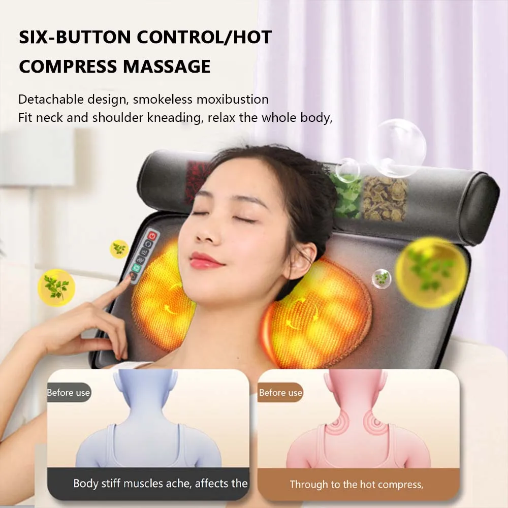 Moxibustion Magnet Therapy Vibrating Kneading Mat Electric Massage Mattress for Neck Back Foot Full Body Pain Relief Relaxation