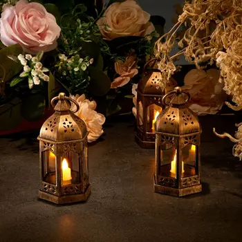 12 Pcs Decorative Candle Lantern, LED Electric Flameless Candle, Plastic LED Holder with Glass, Wall Hanging Indoor Porch Lanterns for Wedding Table Party Farmhouse Indoor Decor, Bronze 6