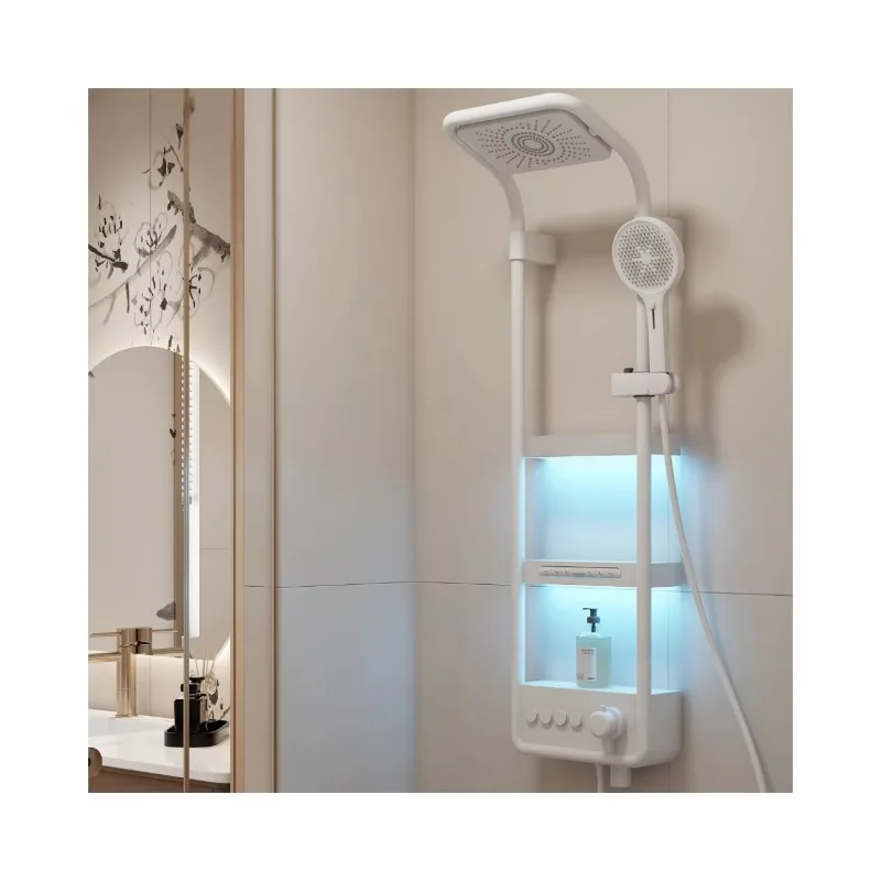 Multifunctional LED Shower Bar System Contemporary Single Polished Metal Luxury Features Hospital Use