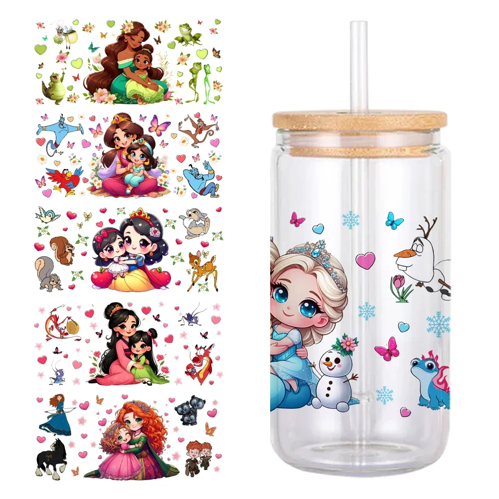 Disney Princess Character Friend Design UV DTF Printed Wrap Sticker for Cup Glass Can Waterproof 11x24cm 16oz Sticker