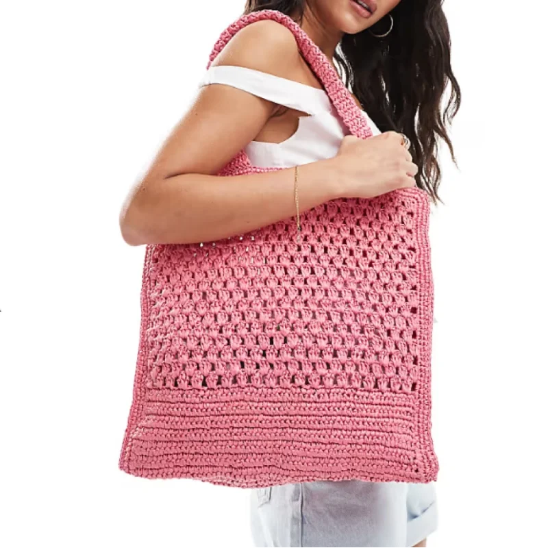 

Luxury Pink Large Capacity Shoulder Bag For Women Brand Natural Fibre Shopper Bag Fashion Casual Versatile Straw Simple Tote Bag
