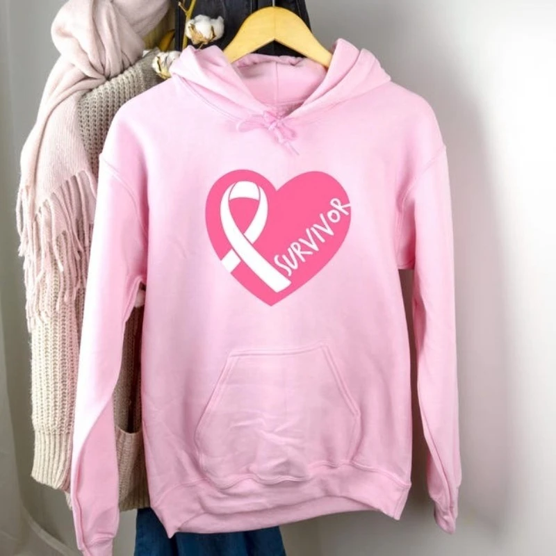Sudadera con capucha con cinta de superviviente, camisa rosa de concientización sobre el cáncer, sudadera con pecho de combate, jersey esencial de calentamiento informal de manga larga para otoño