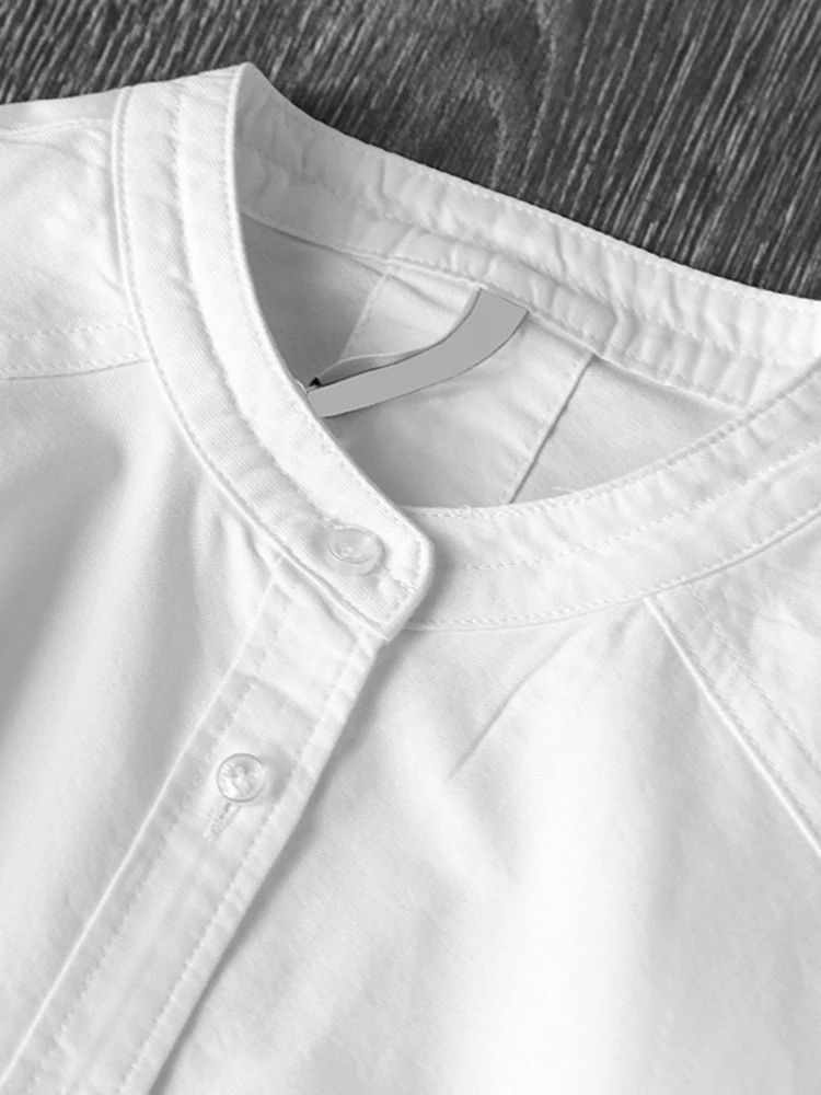 سترة نسائية كاجوال بيضاء طويلة Sve irt فضفاضة تناسب الوقوف طوق التخسيس منتصف طول سترة مفتوحة تصميم علوي الإحساس ربيع 2025