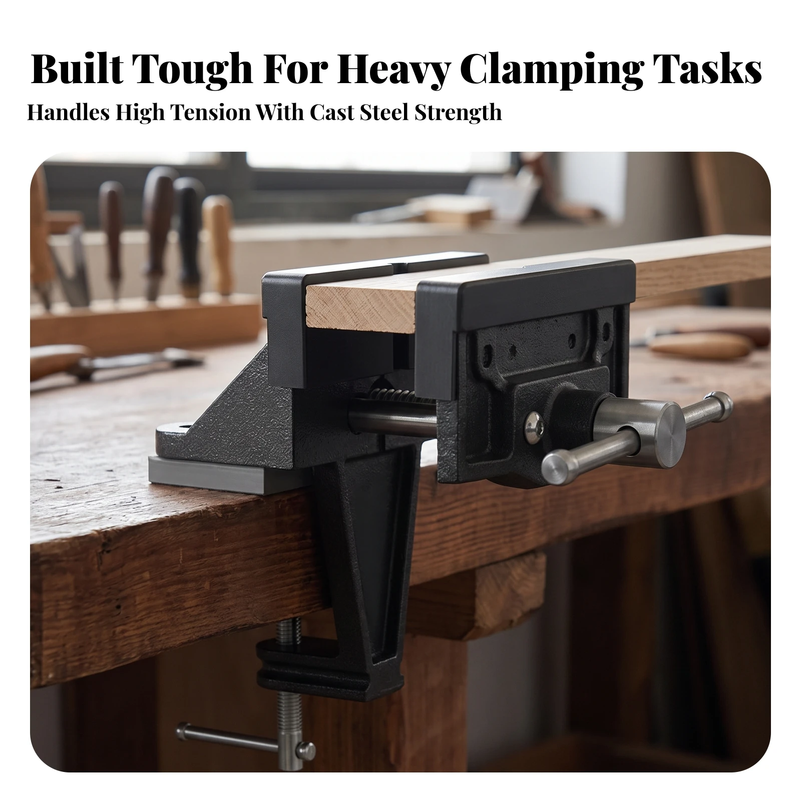 Bench Vise with C-Vise Base Base Portable Clamp-on Vise Tool Sturdy Easy to Use for DIYers, Workshops, Garages