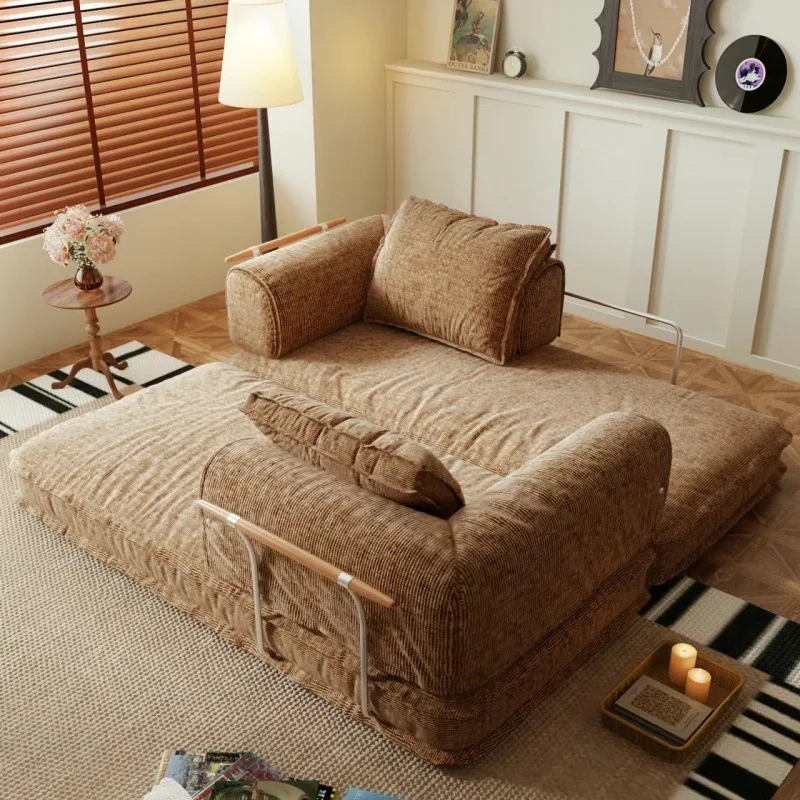 

New Nordic small apartment living room corduroy sofa bed designer removable and washable medieval caramel fabric sofa