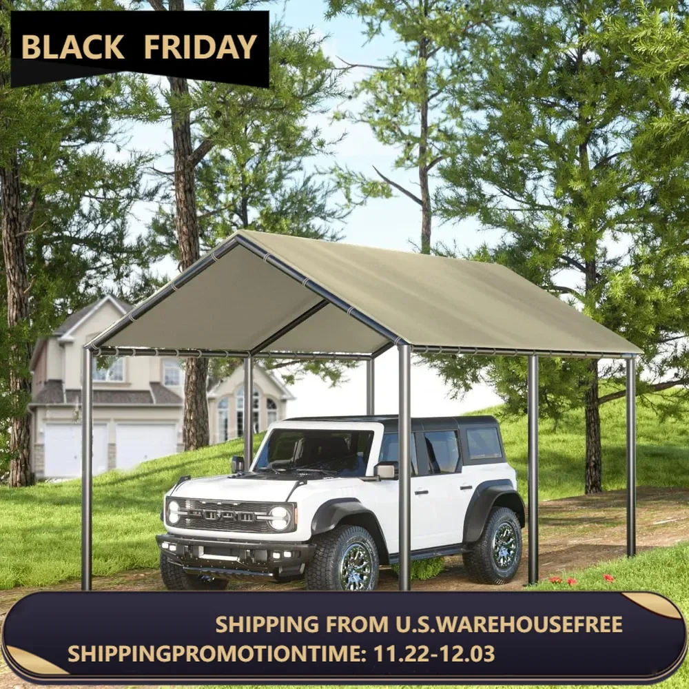 10 x 20ft Heavy Duty Carport,Portable Car Tent Garage,All Season UV Resistant Car Canopy for Auto,Truck,Boat,Car (Beige)