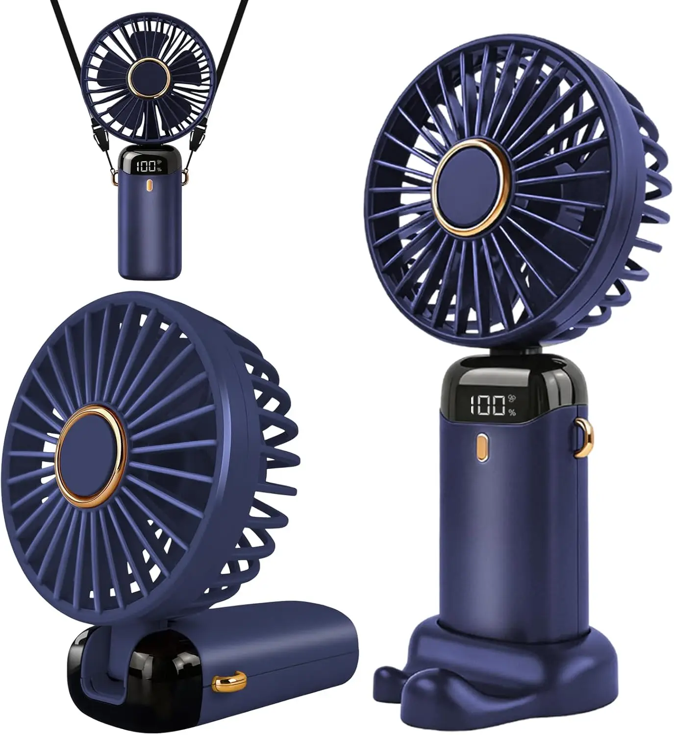 Hand Held Fan,Portable Handheld USB Rechargeable Fans with 5 Speeds,Battery Operated Mini Fan Foldable Desk Fans LED Display