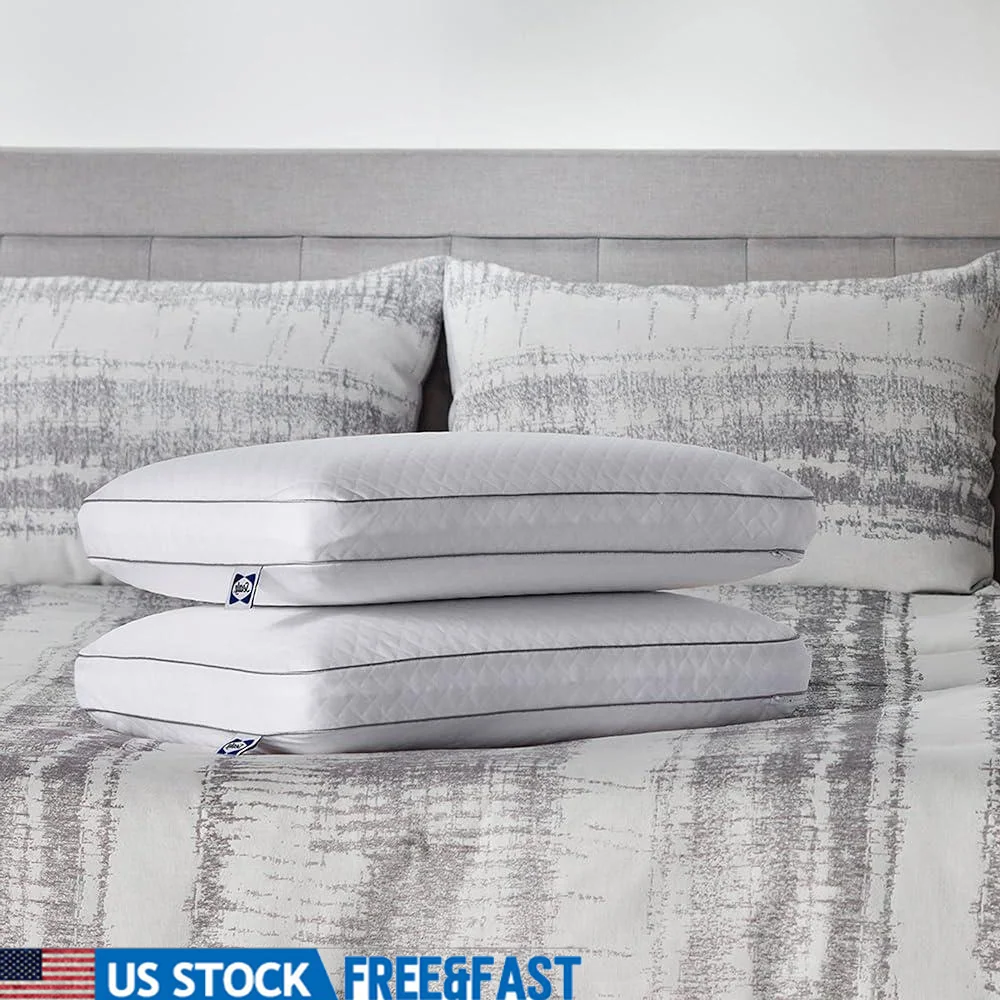 

Premium Memory Foam Bed Pillows 2 Pack Hypoallergenic Machine Washable Easy Care Breathable Knit Cover Comfortable Support