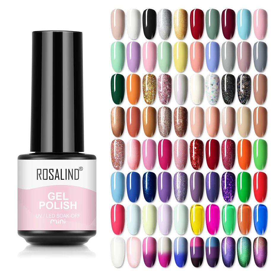 

ROSALIND MINI Pure Color Nail Gel Polish Shiny Hybrid Varnish Semi Permanent Glitter Gel Nail Polish for Nail Art Top Base Coat