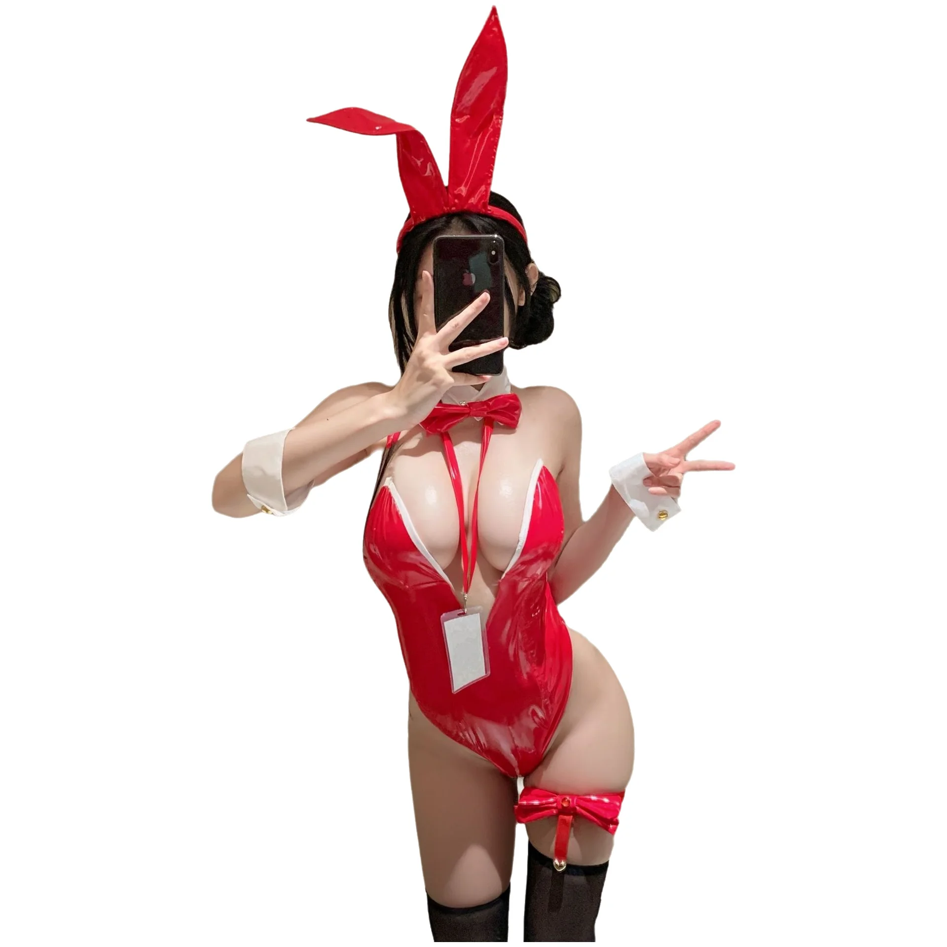 

Sexy Patent Leather One-piece Bunny Girl Bodysuit Seductive Role-playing Cosplay For Female Streamers Backless Sleeveless L7CX