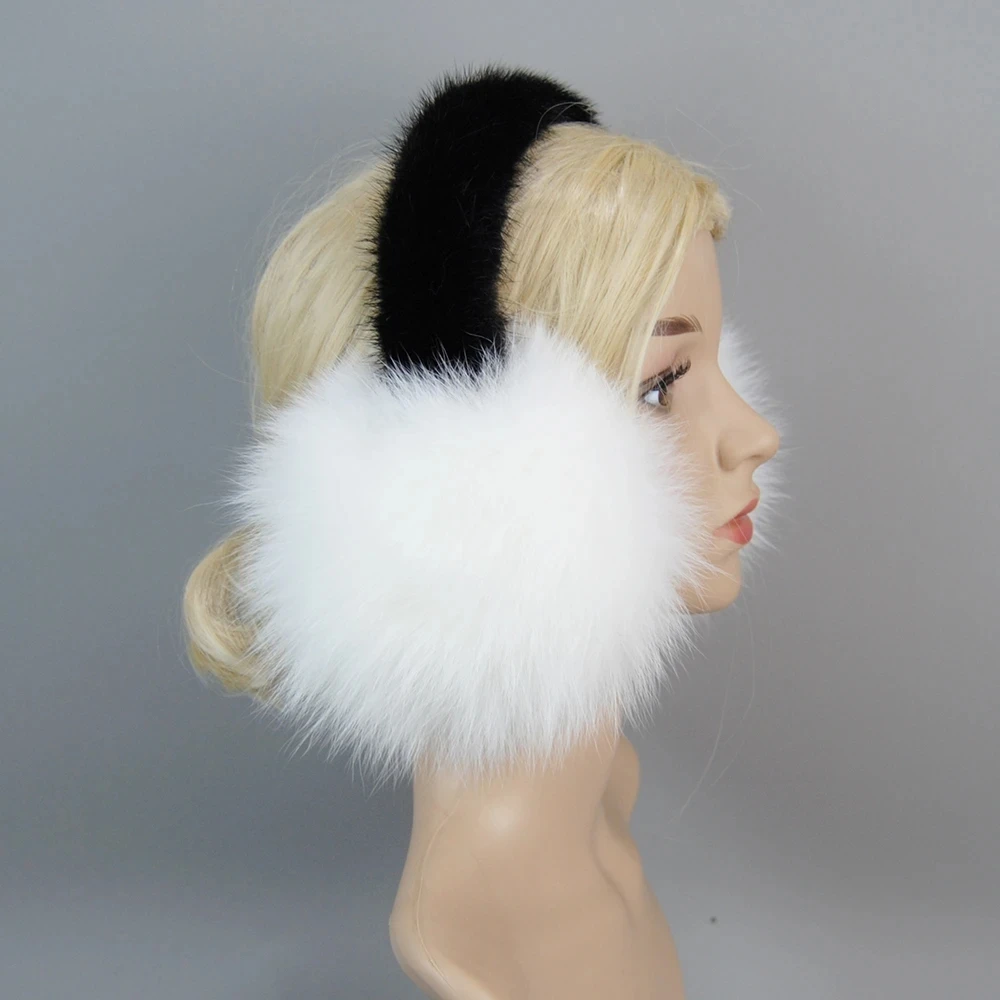 Hot Sale 100% Natural Real Fox Fur Earmuffs Winter Women Warm Plush Big Fox Fur Ear Muff Russia Soft With Real Mink Fur Earflaps