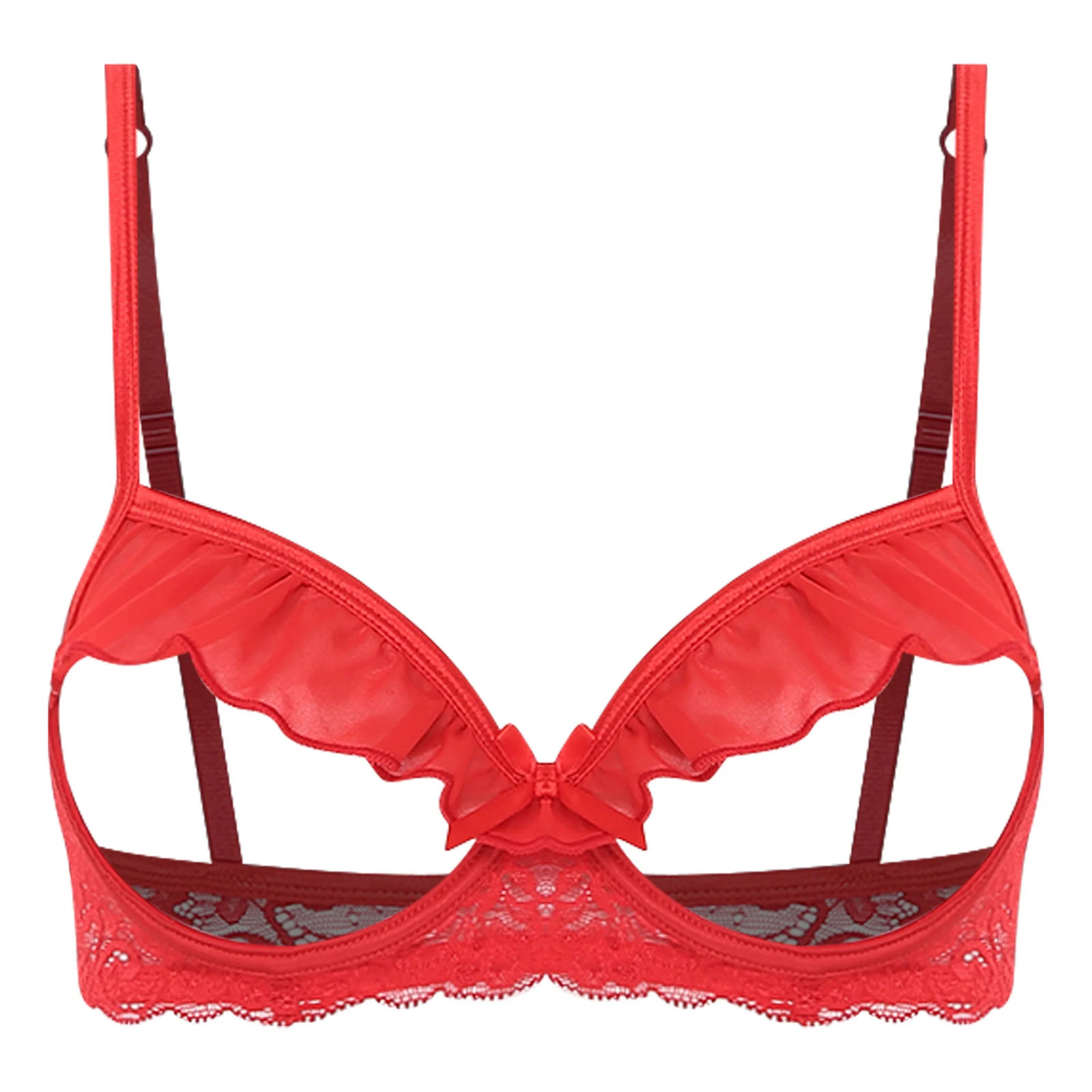 

Womens Floral Lace Cage Bra Open Cups with Underwire Ruffled Trim Push-up Bra Top Soft Lingerie for Dating Anniversary Night