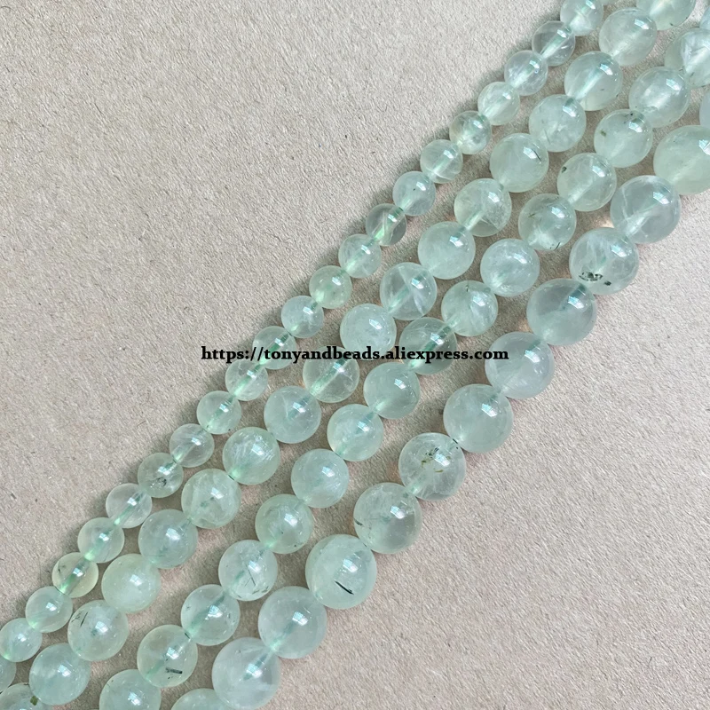 A Quality Natural Stone Green Prehnite Quartz Round Loose Beads 15\
