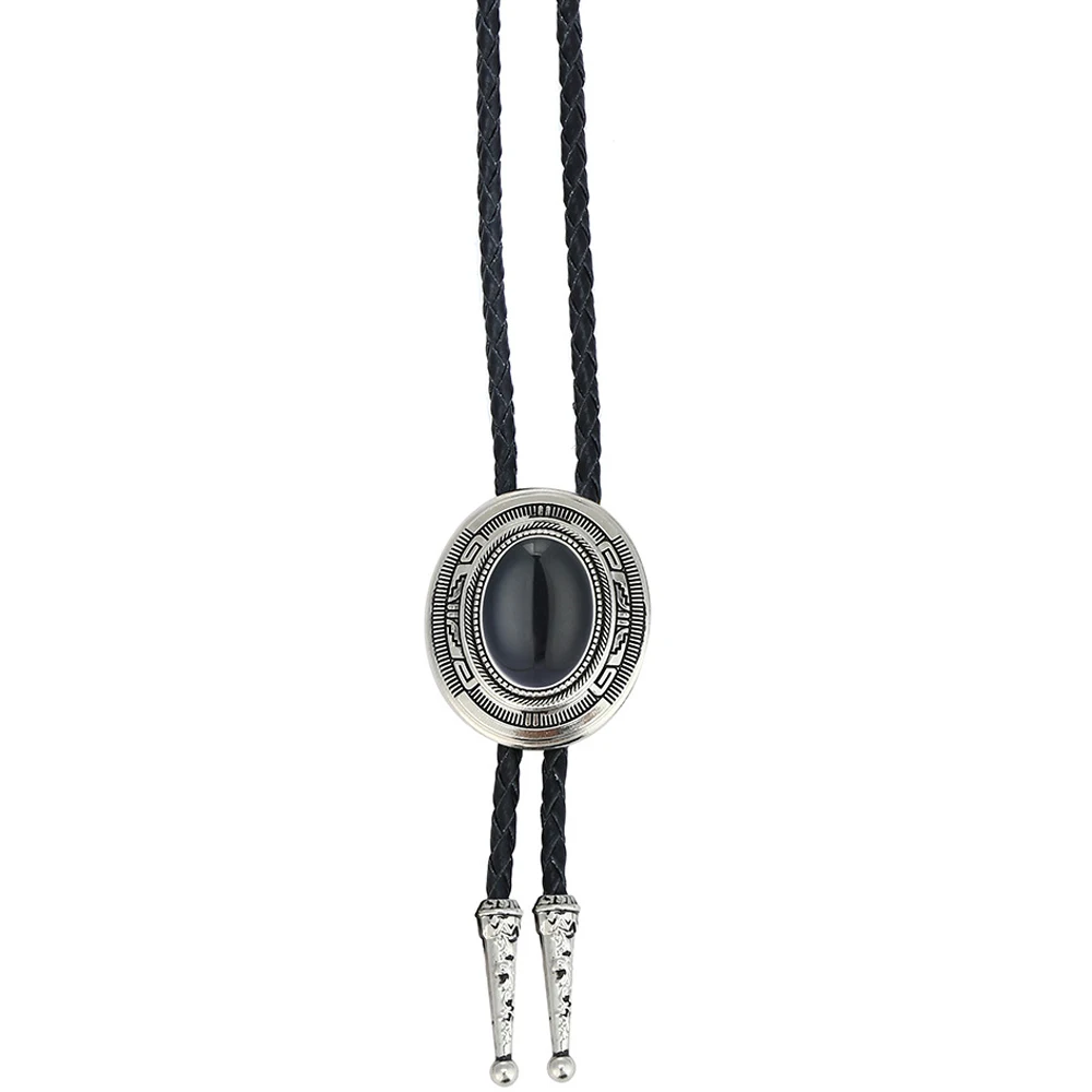 Cheapify Dropshipping Western Cowbos Natural Agate Zinc Alloy Metal Genuine Leather Hide Rope Bolo Tie Tuxedo Accessories