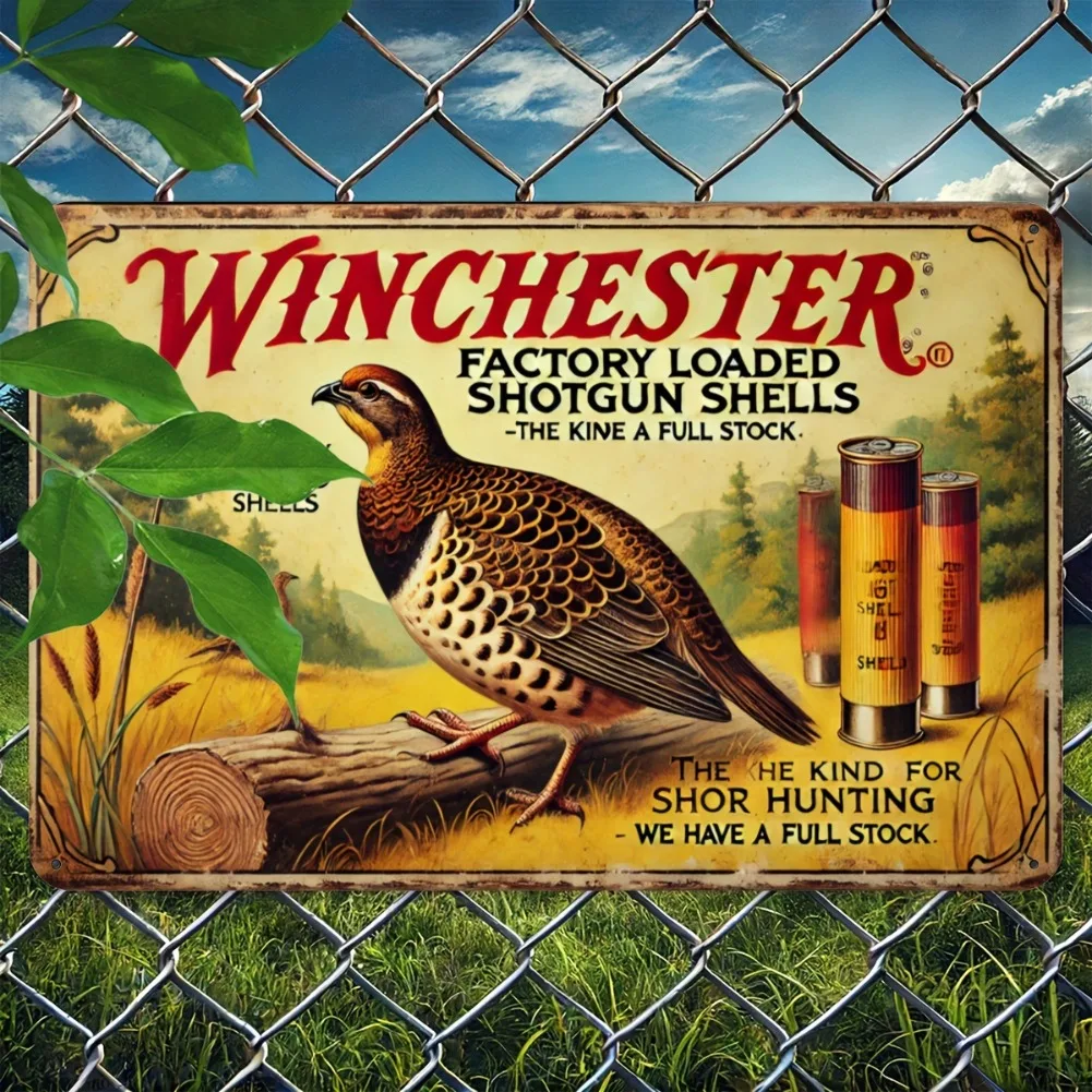 Tin Sign - Vintage Durable Metal Plaque Wall Decor, Home Office Bar Man Cave Winchester Quail Hunting Shotgun Shell Retro Wall A