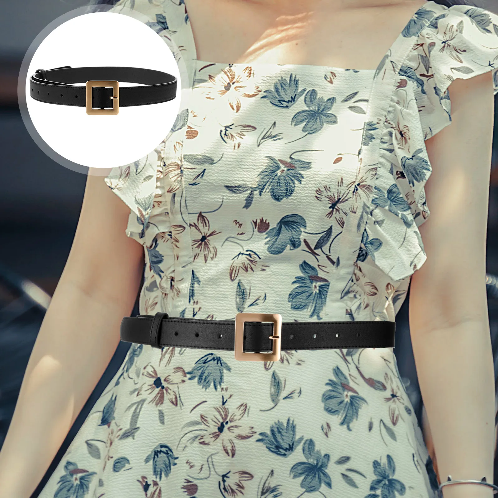 

Retro Gold D-shaped Buckle Belt Women's Belts Waistband Ladies Dress Golden Wide Miss Pants