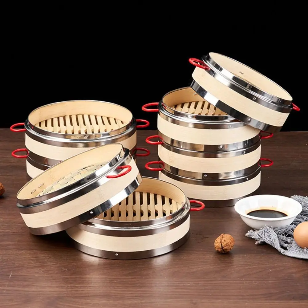 

Round Aluminum Edge Bamboo Steamer Breathable Bottom Sealing Edge Steam Basket Corrosion Resistant Anti-scalding Handle