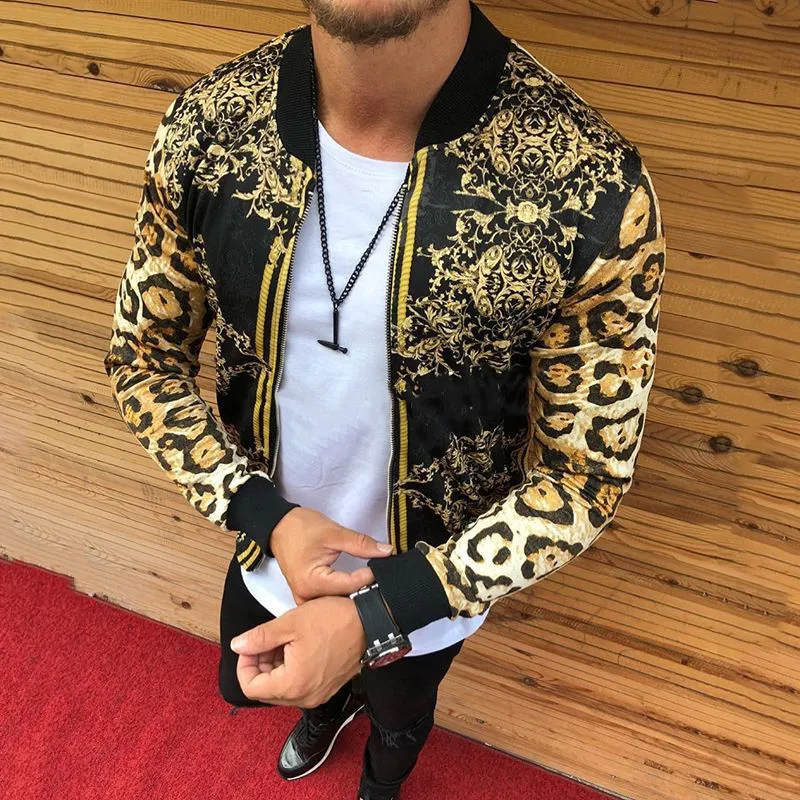 Spring Autumn New Y2K Print Fashion Casual Jacket Man Long Sleeve Loose All-match Coat Male Hip Hop Leopard Round Neck Top Homme